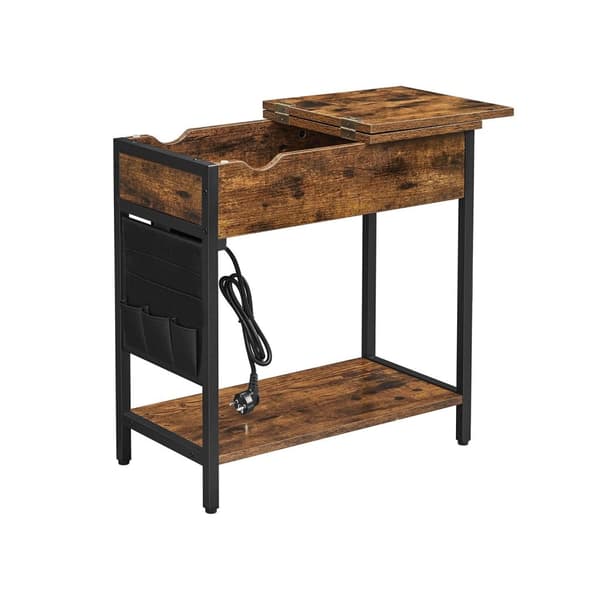 Sidebord - Bedstabel - Med stikkontakter - sammenfoldelig bordplade - vintage brun / sort