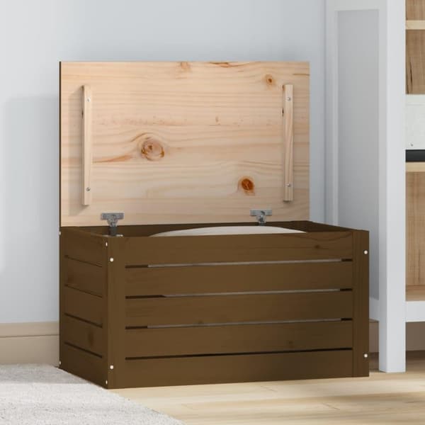 vidaXL opbevaringskasse 59,5x36,5x33 cm massivt fyrretræ gyldenbrun