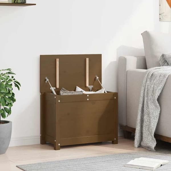 vidaXL opbevaringskasse 60x32x45,5 cm massivt fyrretræ gyldenbrun