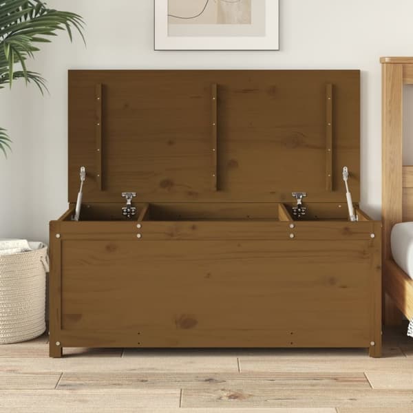 vidaXL opbevaringskasse 110x50x45,5 cm massivt fyrretræ gyldenbrun