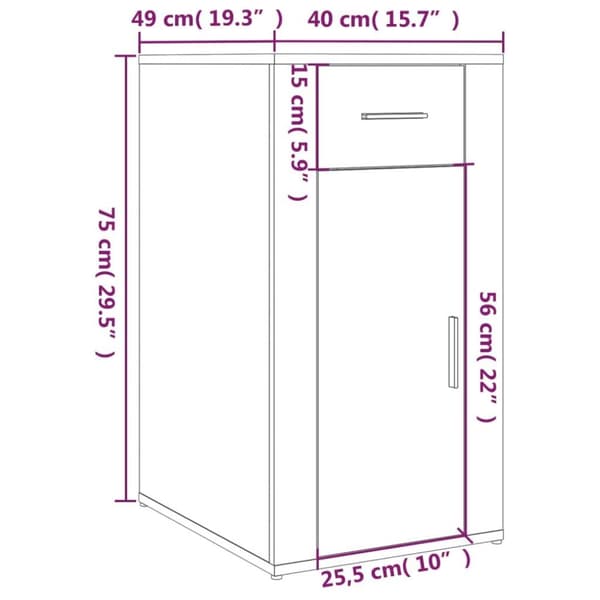 vidaXL skrivebordsskab 40x49x75 cm konstrueret træ brunt egetræ