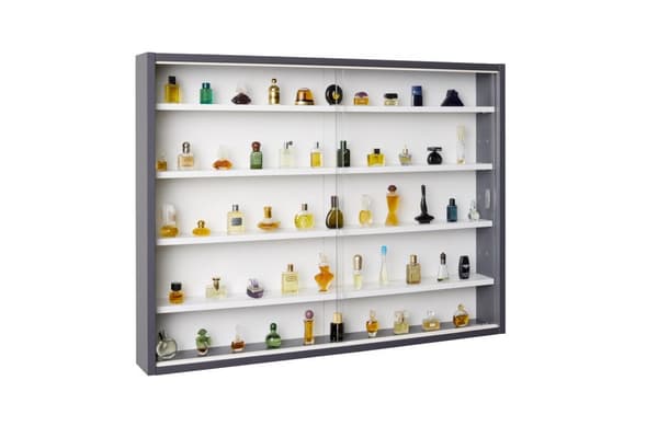 Collecty vitrineskap 2 skyvedører i glass grå, hvit.