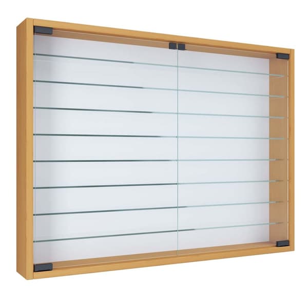 MandosaXXL glasmontre væghængt 2 glaslåger bøgetræ dekor.