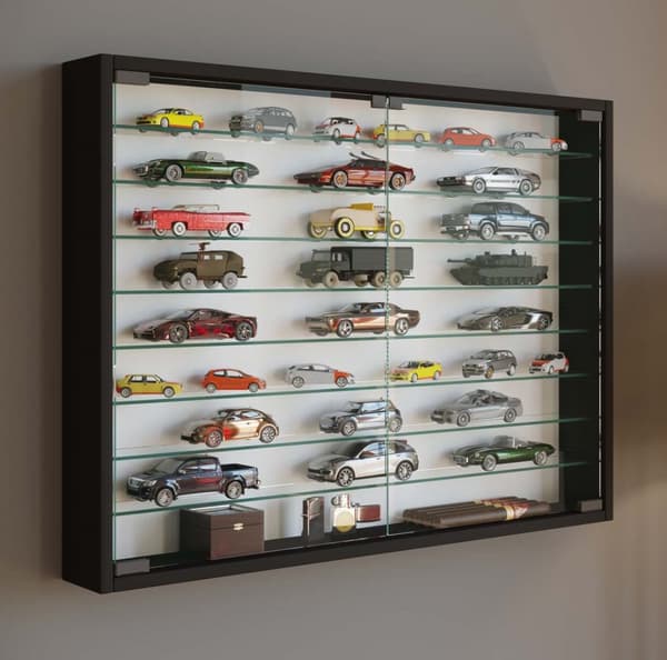 MandosaXXL glasmontre væghængt 2 glaslåger sort.