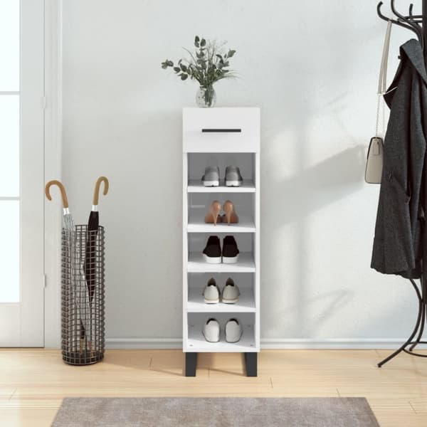 vidaXL Skoskap høyglans hvit 30x35x105 cm konstruert tre