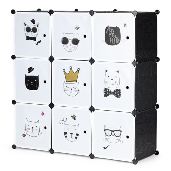 Legetøjskabinet - 110x110x37 cm - 9 døre - sort, hvid - killinger