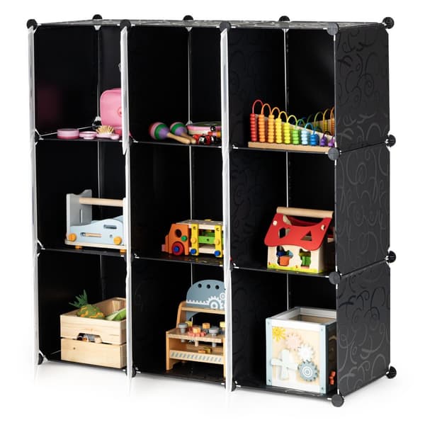 Legetøjskabinet - 110x110x37 cm - 9 døre - sort, hvid - killinger