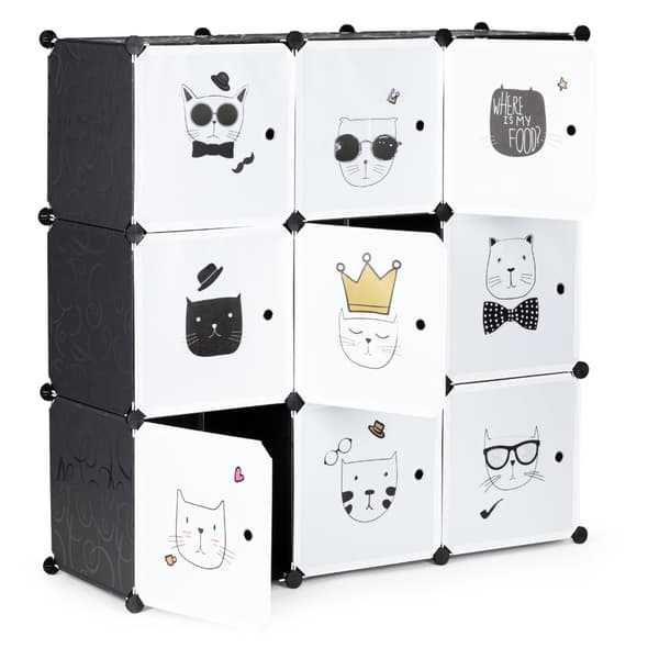 Legetøjskabinet - 110x110x37 cm - 9 døre - sort, hvid - killinger