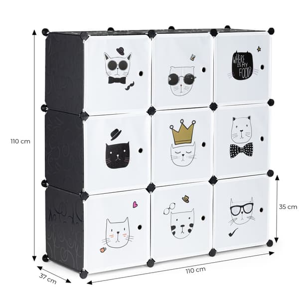 Legetøjskabinet - 110x110x37 cm - 9 døre - sort, hvid - killinger