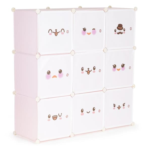 Leksaksskåp - 110x110x37 cm - 9 dörrar - rosa - snutande