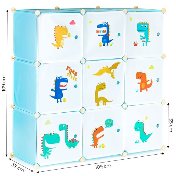 Leksaksskåp - 109x109x37cm - 9 dörrar - dinosaurie