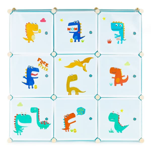 Leksaksskåp - 109x109x37cm - 9 dörrar - dinosaurie