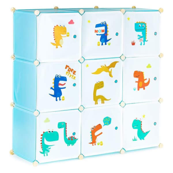 Leksaksskåp - 109x109x37cm - 9 dörrar - dinosaurie