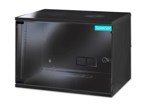 CABINET 19" SPACER    7U 515x400mm, fixare pe perete, Flatpack (dezasamblat),  Black, usa sticla cu blocare, otel 1.5mm, sarcina maxima 100Kg, "SPCW-7