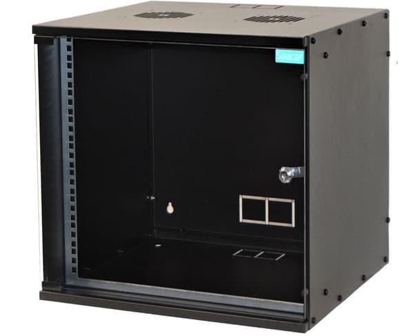 CABINET 19" SPACER    9U 515x450mm, fixare pe perete, Flatpack (dezasamblat),  Black, usa sticla cu blocare, otel 1.5mm, sarcina maxima 100Kg, "SPCW-9
