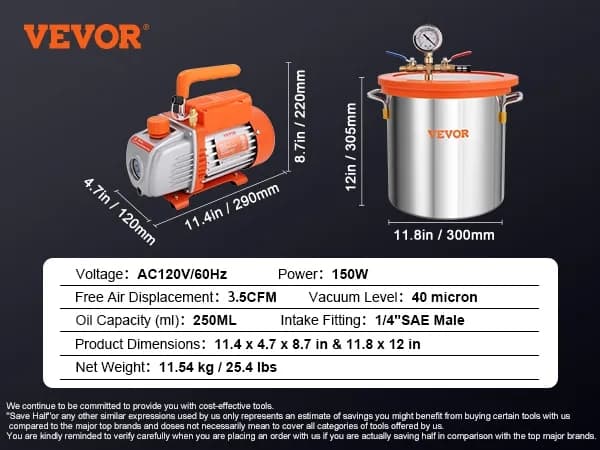 Vakuumkammer Kit, Hærdet Glaslåg, Stabiliserende Træ, 5 gallon