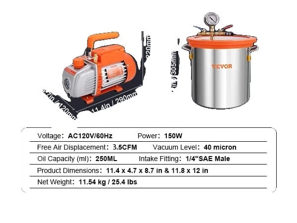Vakuumkammer Kit, Hærdet Glaslåg, Stabiliserende Træ, 5 gallon