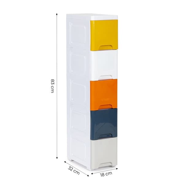 Skuffeskab - 83x32x18 cm - 5 skuffer - hvid, gul, blå, orange