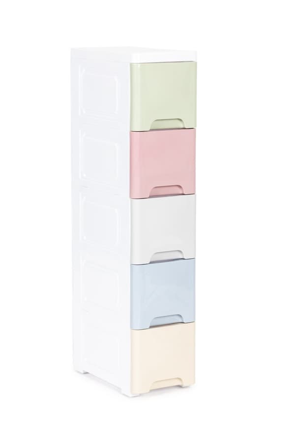 Skuffekasse - 83x32x18cm - 5 skuffer - pastelfarver