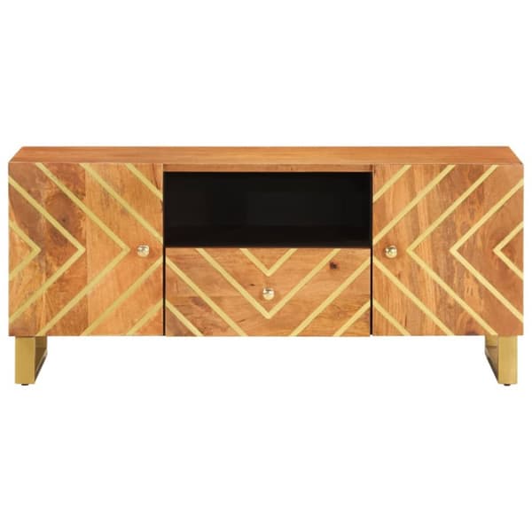 tv-bord 105x33,5x46 cm massivt mangotræ brun og sort