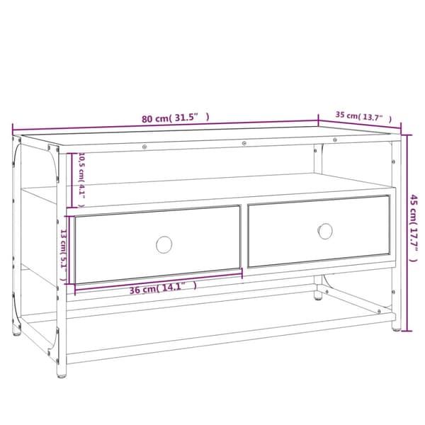 Tv-bänk rökfärgad ek 80x35x45 cm konstruerat trä