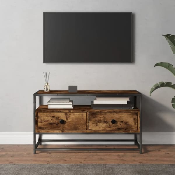 Tv-bänk rökfärgad ek 80x35x45 cm konstruerat trä