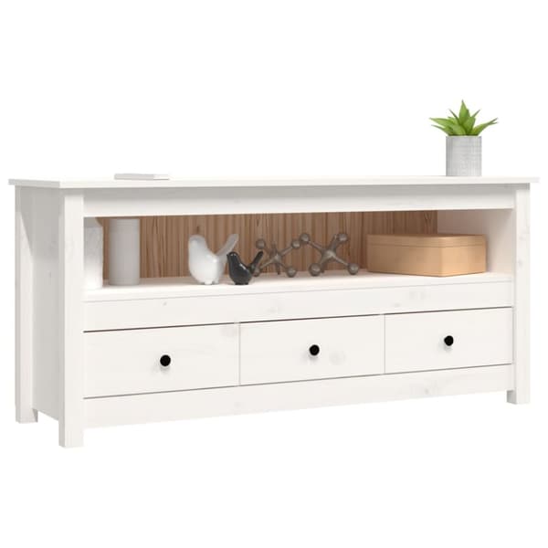 tv-bord 114x35x52 cm massivt fyrretræ hvid