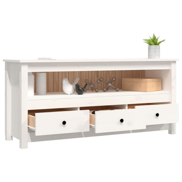 tv-bord 114x35x52 cm massivt fyrretræ hvid