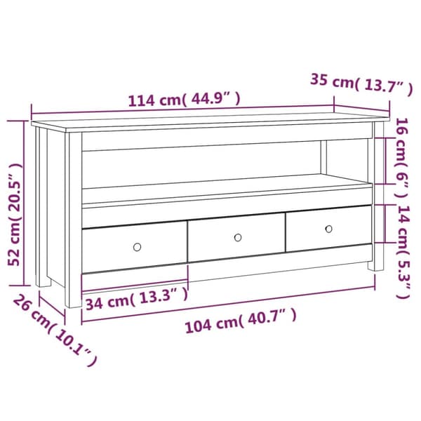 tv-bord 114x35x52 cm massivt fyrretræ hvid