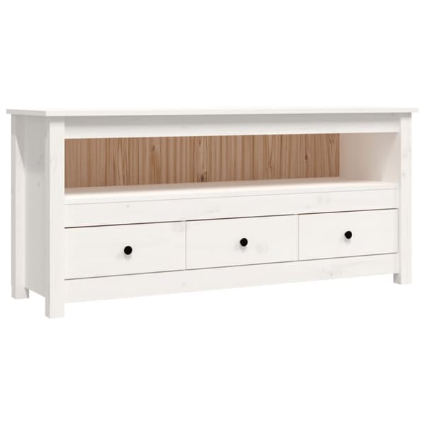tv-bord 114x35x52 cm massivt fyrretræ hvid