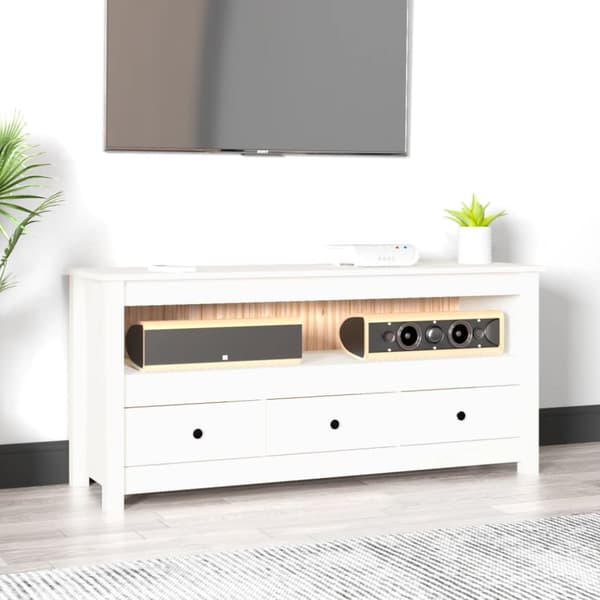tv-bord 114x35x52 cm massivt fyrretræ hvid