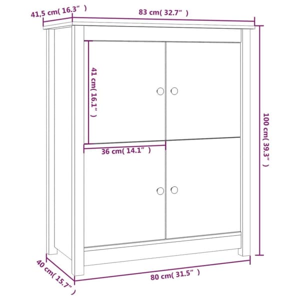 Skänk vit 83x41,5x100 cm massiv furu