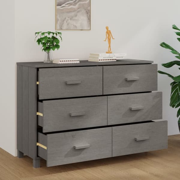 skænk HAMAR 113x40x80 cm massivt fyrretræ lysegrå