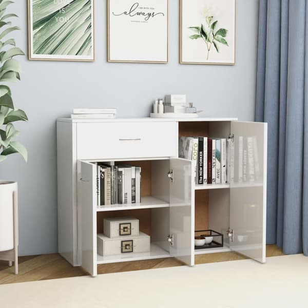 skænk 88x30x70 cm konstrueret træ hvid højglans