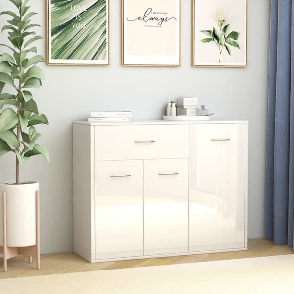 skænk 88x30x70 cm konstrueret træ hvid højglans