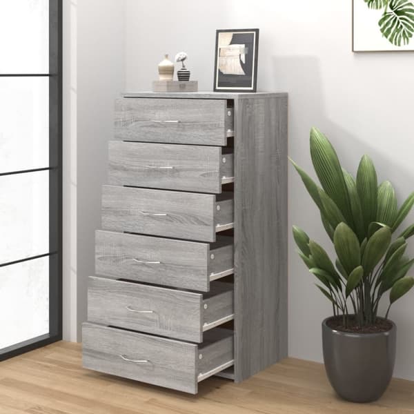 Senkki 6 laatikolla harmaa Sonoma 50x34x96 cm tekninen puu