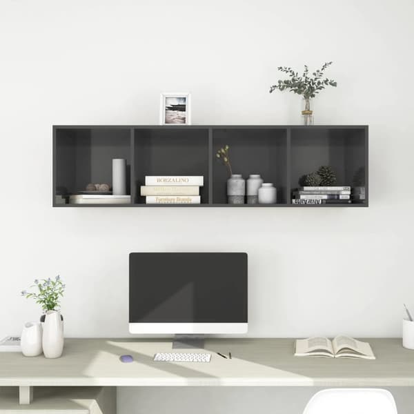 væghængt tv-skab 37x37x142,5 cm konstrueret træ grå højglans