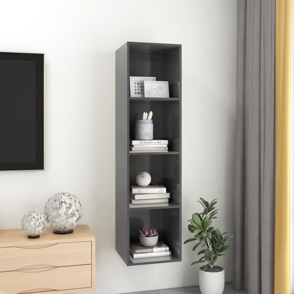 væghængt tv-skab 37x37x142,5 cm konstrueret træ grå højglans