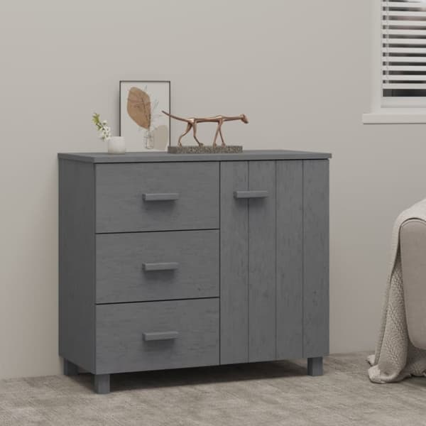 skænk HAMAR 90x40x80 cm massivt fyrretræ mørkegrå