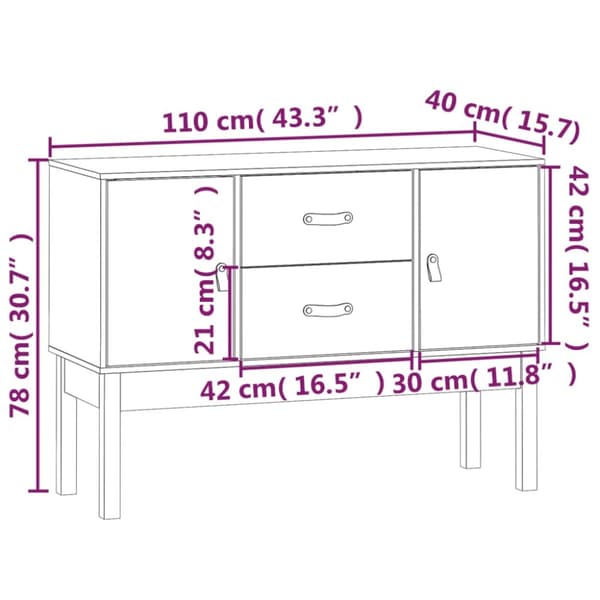 skænk 110x40x78 cm massivt fyrretræ gyldenbrun