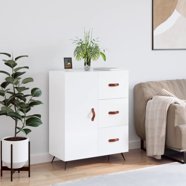 skænk 69,5x34x90 cm konstrueret træ hvid højglans