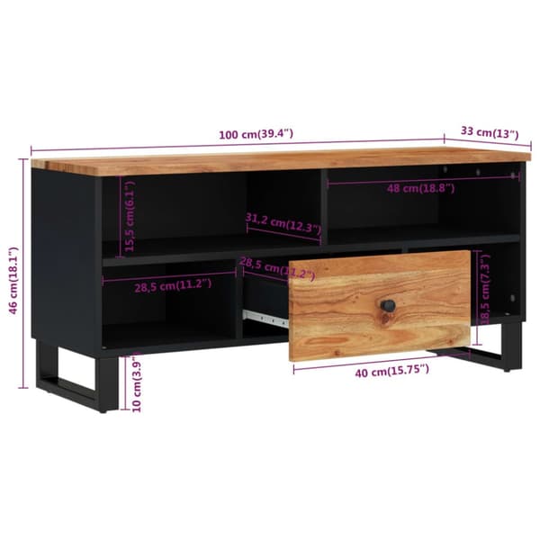 tv-bord 100x33x46 cm massivt akacietræ og konstrueret træ
