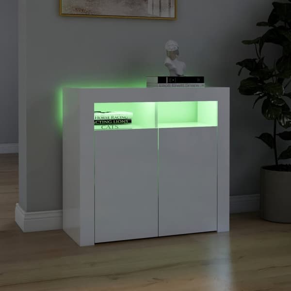 Senkki LED-valoilla korkeakiilto valkoinen 80x35x75 cm