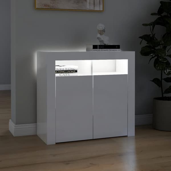 Senkki LED-valoilla korkeakiilto valkoinen 80x35x75 cm