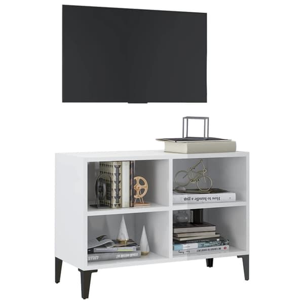 tv-skab med metalben 69,5x30x50 cm hvid højglans