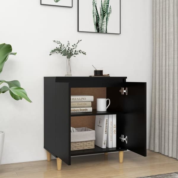 Skänk massiva träben svart 60x35x70 cm konstruerat trä