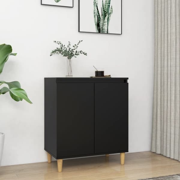Skänk massiva träben svart 60x35x70 cm konstruerat trä