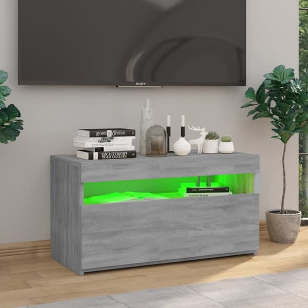 Tv-bänk med LED-belysning grå sonoma 75x35x40 cm