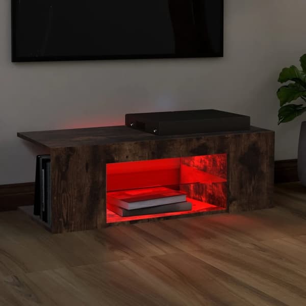 Tv-bänk med LED-belysning rökfärgad ek 90x39x30 cm