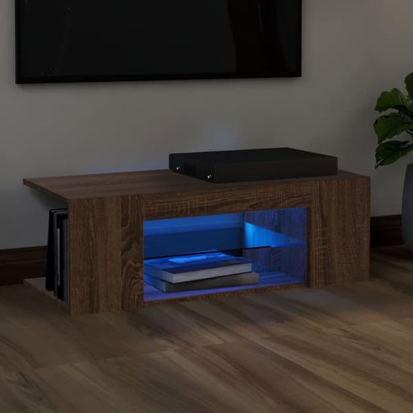 TV-taso LED-valoilla ruskea tammi 90x39x30 cm
